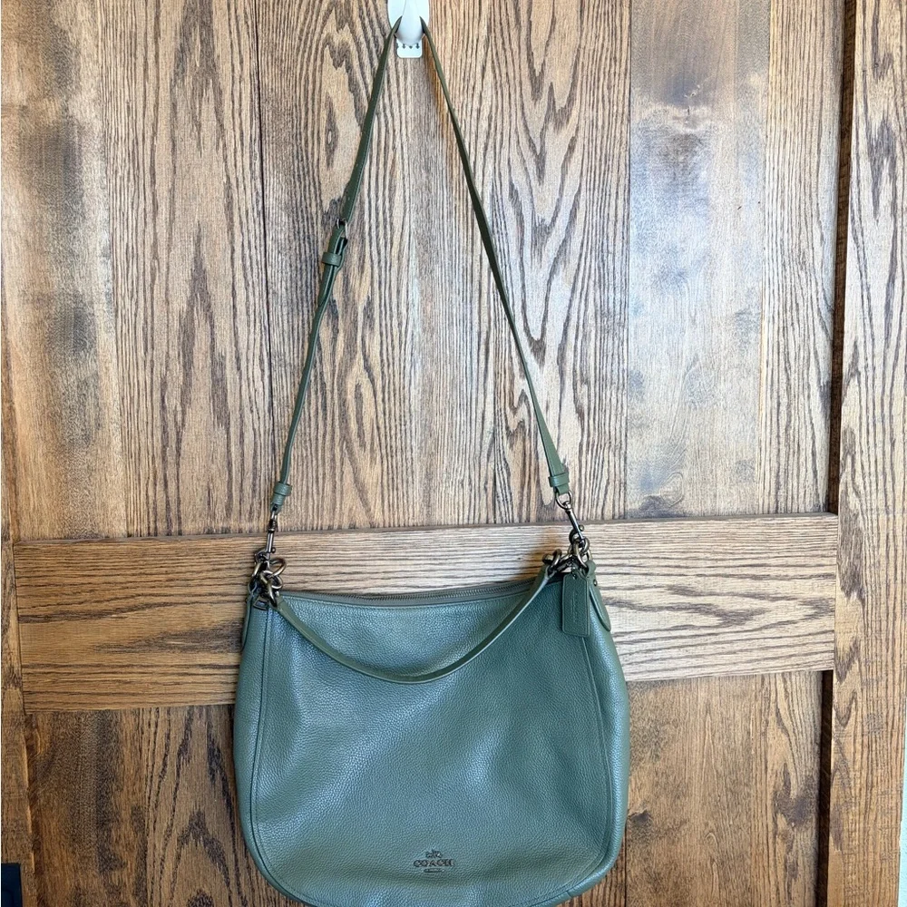 💚Coach💚 Army Green Leather Hobo Shoulder Bag - Picture 5 of 14